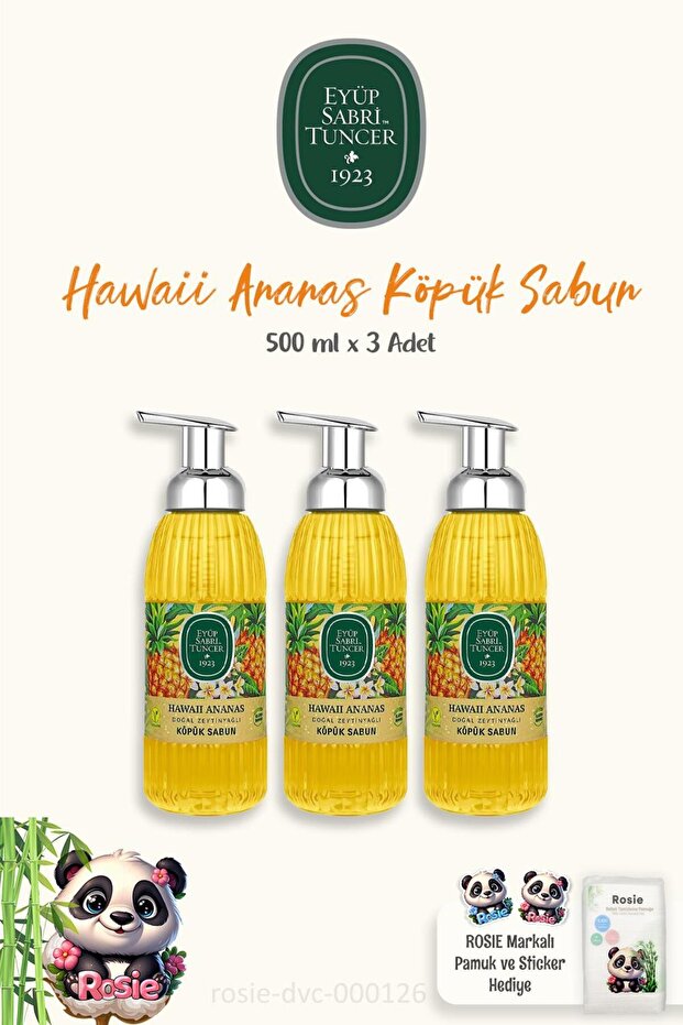 3 x Hawaii Pineapple Foaming Soaps 500ml and ROSIE Cotton 60-pack