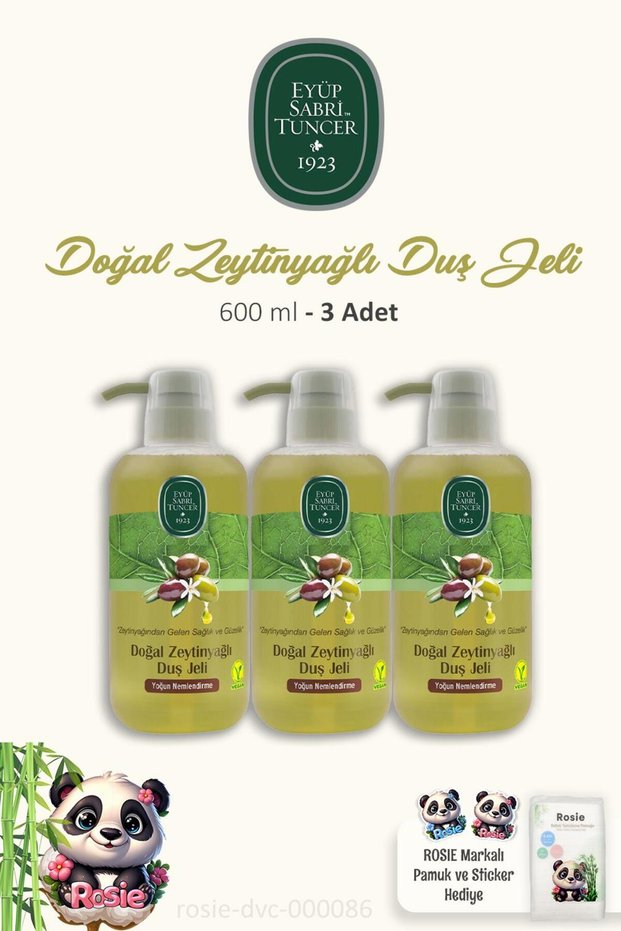3-Piece Eyüp Sabri Tuncer Natural Olive Oil Shower Gel 600 ml and ROSIE 100% Cotton