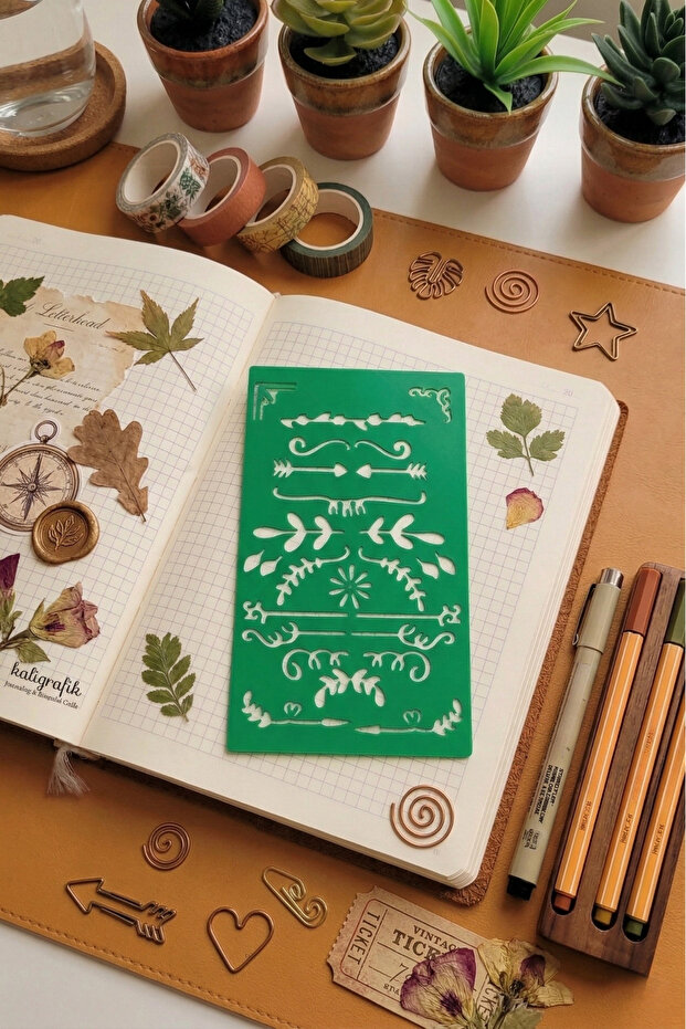 Bullet Journal Leaf Patterned Head Template Ruler - 1