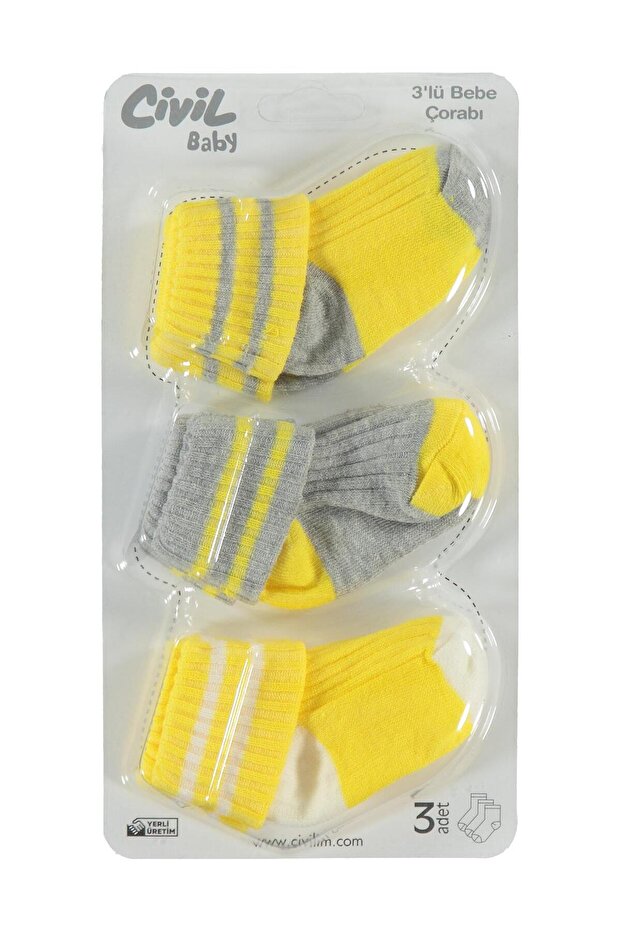 Baby 3-Piece Socks Set 0-24 Months Yellow