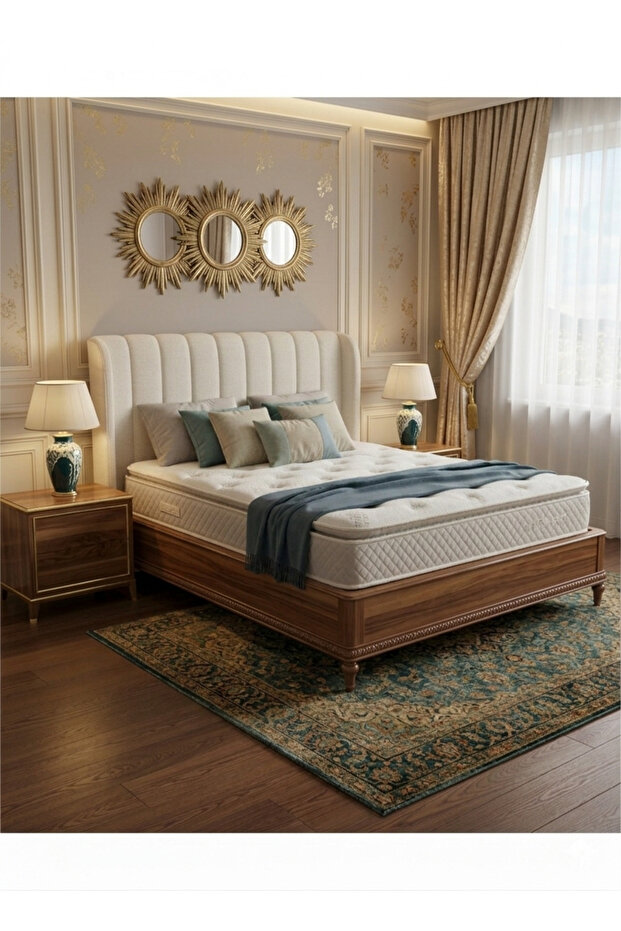 Heyner Golden 90x190 Ortopedik Yaylı Yatak Kuş Tüyü Pedli Organic Cotton Yaylı Yatak Bambu Yastık Hediyeli