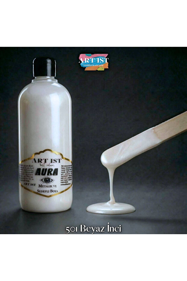 ART IST AURA Sedefli ve Vernikli Metalik Akrilik Boya 500 ml – 501 Beyaz İnci | Ahşap, Metal, Seramik, Hobi