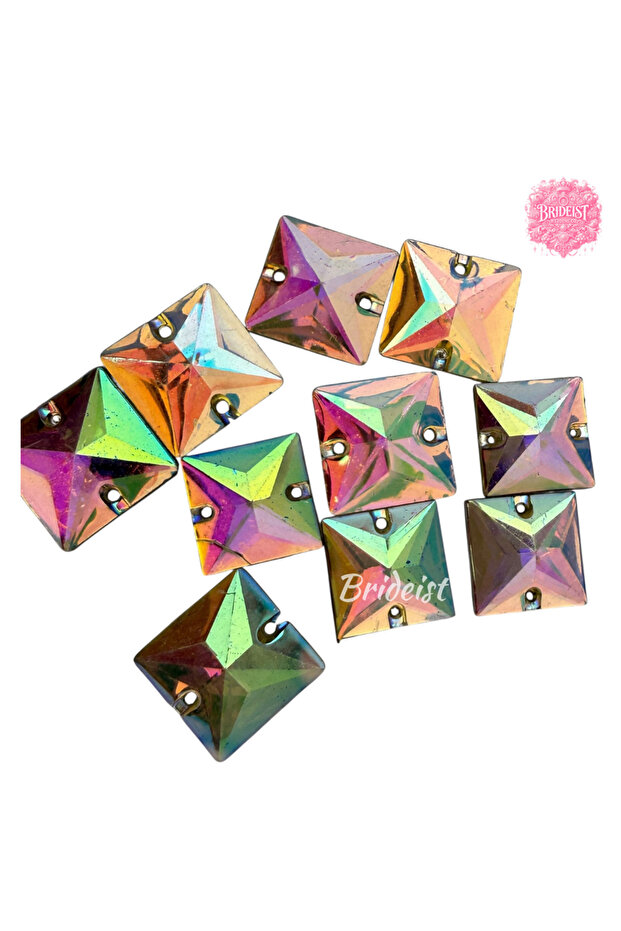 10mm Sparkling Hologram Square Stitched Luxury Stone Beads | Square Stitched Beads with Hologram Effect (50 Gr)