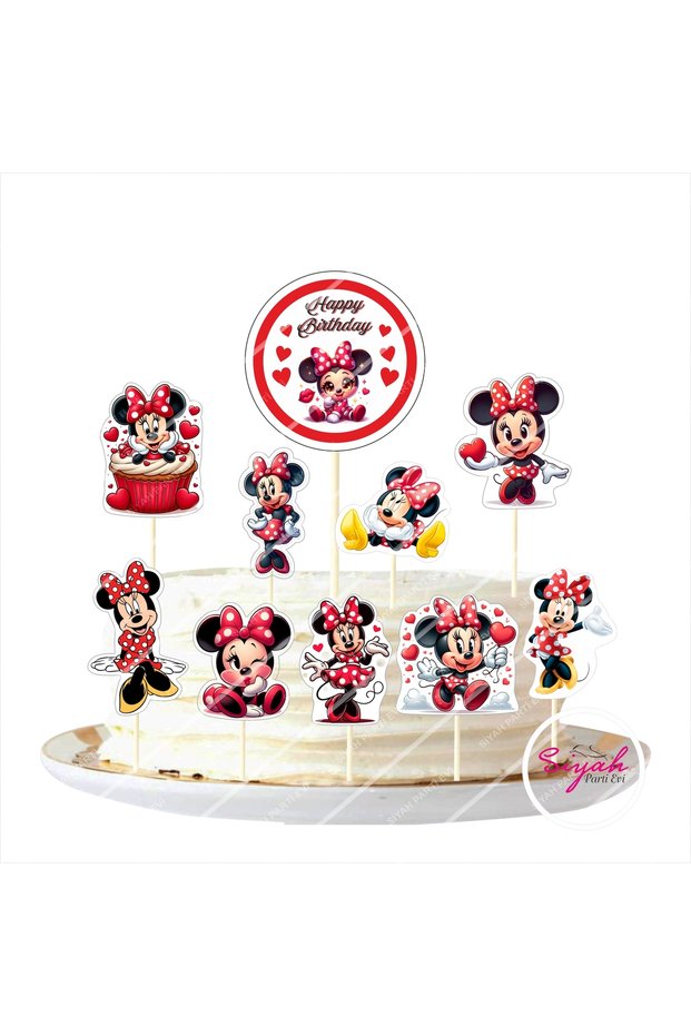 Red Minnie Mouse Cake Decoration 10 Pcs