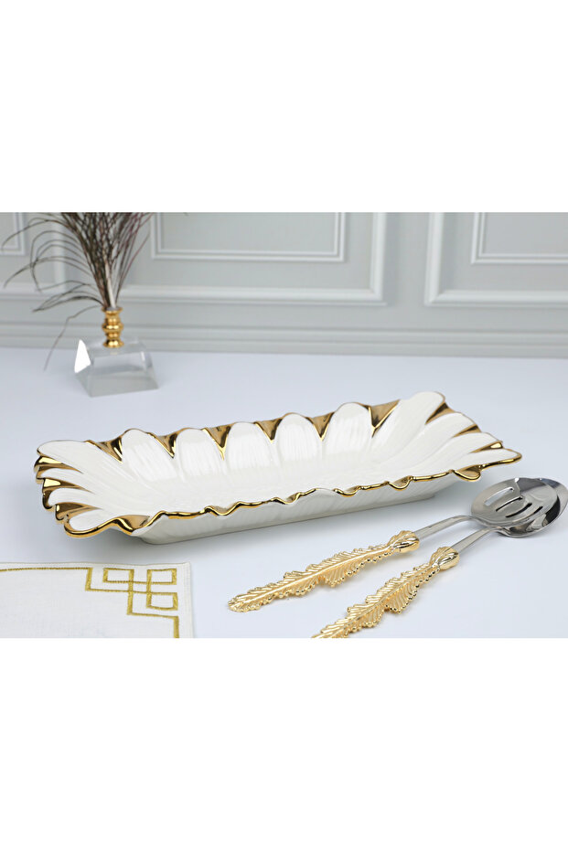 Royking Flora Gold Di̇k.D Leather Presentation Plate 45*16*6 cm Sln 021