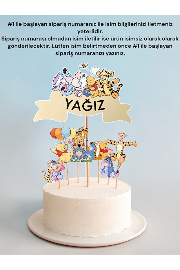 Sinem Gift Winnie The Pooh Doğum Günü Konsepti -Winnie The Pooh Pasta Süsü - Cupcake Süsü