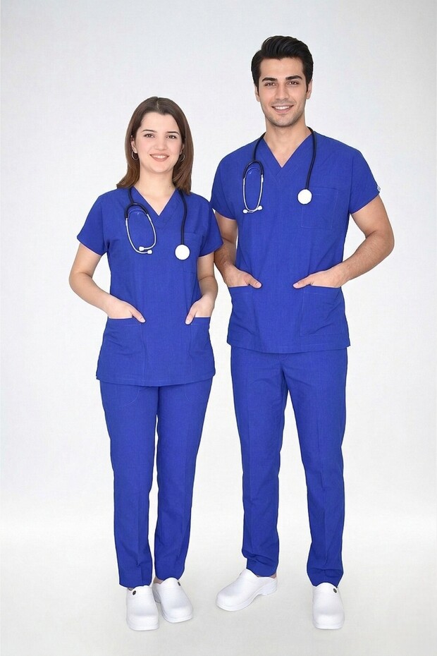 Unisex Cobalt Blue Lycra Bottom-Top Jersey Set Scrubs