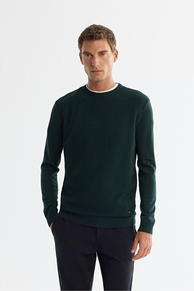 Men's Green Textured Basic Sweater E005109 - 1
