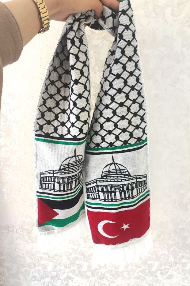 Cashmere Quality Palestinian and Turkish Flag Scarf Shawl Single Size All Age Groups One Size Fabric Embroidered