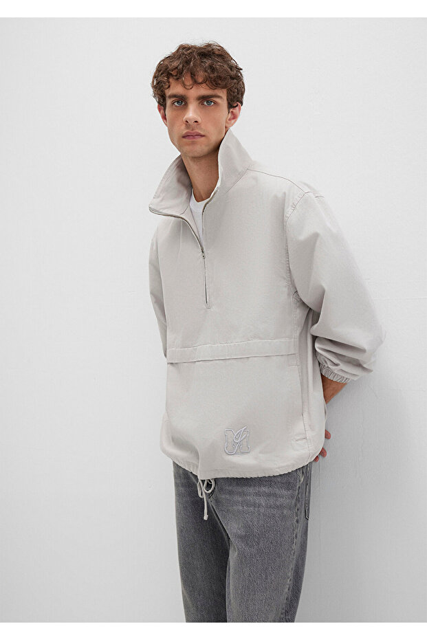 Gray Sweatshirt with Semi-Zipper Kangaroo Pocket 0211684-70074