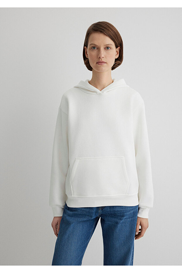 Kapüşonlu Beyaz Basic Sweatshirt 167299-70057 - 2