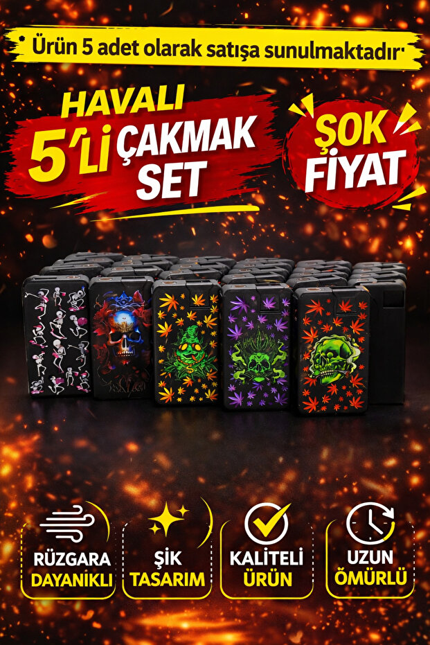 DoğanÇakmak Çakmak 5 li set jet rüzgar çakmak