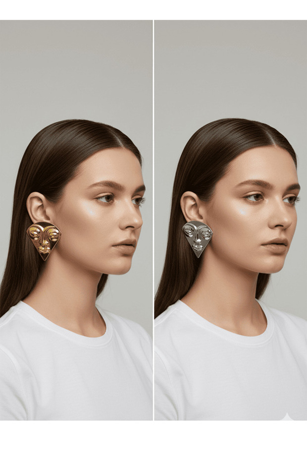 Zamak Brass Plated, Steel Tipped Silver Color Face Patterned Women's Earrings 🌟