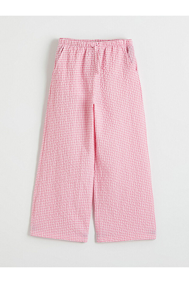 Nevavm Plaid Girls' Pants with Elastic Waist and Difference in Color