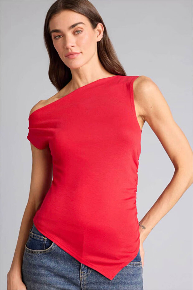Slim Fit One-Shoulder Ribbed Blouse F2453Ax26Sm