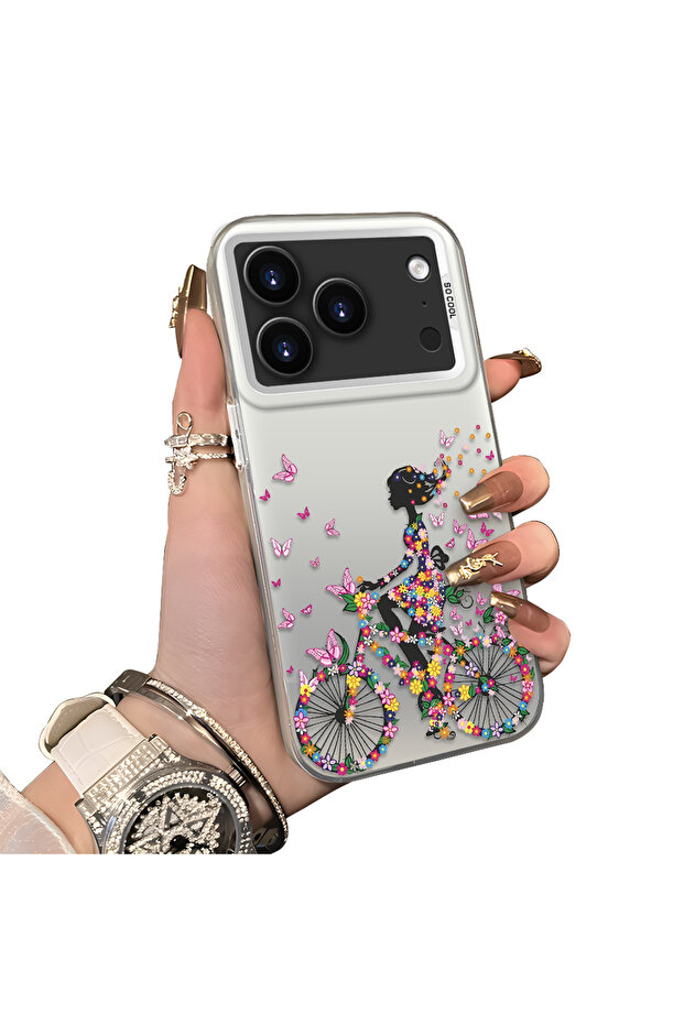 iPhone 17 Pro Max Compatible Hard Acrylic Back Silicone Edge Lens Protection Case Stylish Print Patterns