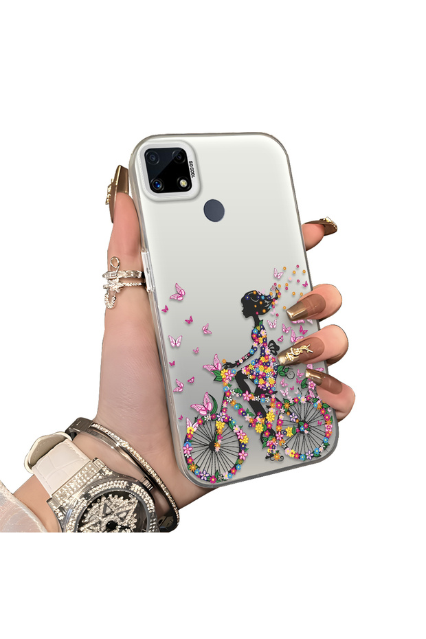 Realme C15/C25/C25S Compatible Hard Acrylic Back Silicone Edge Lens Protection Case Stylish Printing Patterns
