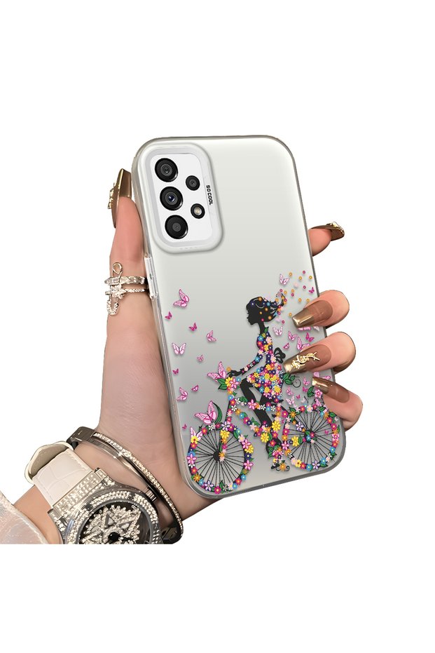 Samsung Galaxy A73 Compatible Hard Acrylic Back Silicone Edge Lens Protection Case Stylish Print Patterns