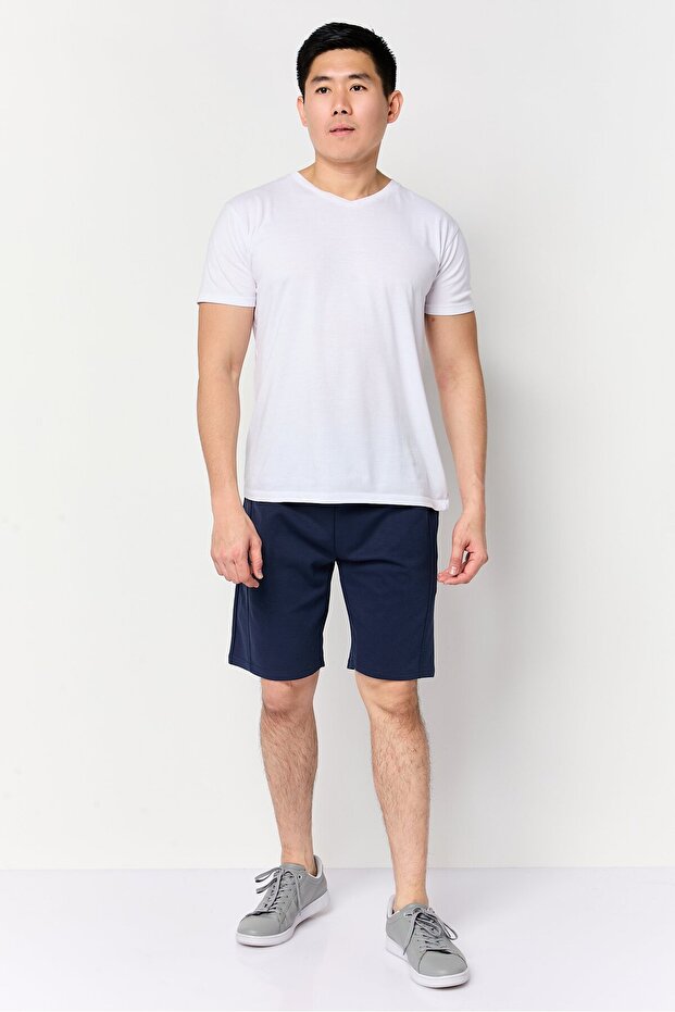 شورت رجالي سادة أساسي، أزرق داكن - 2