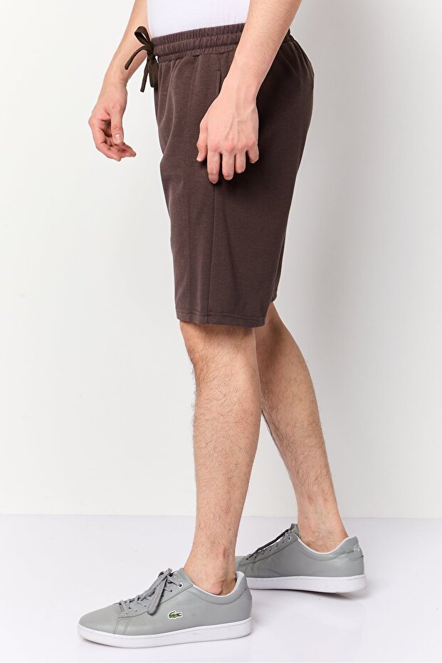 Jeans Men Solid Basic Shorts, Brown - 3