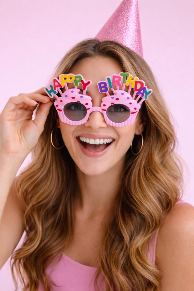 Happy Birthday Cupcake Party Glasses Gray Transparent Glass Birthday Photo Accessory