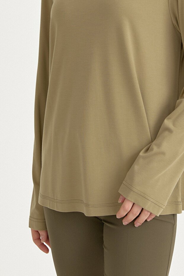 Büyük Beden Basic Örme Rayon Bluz Haki - 3