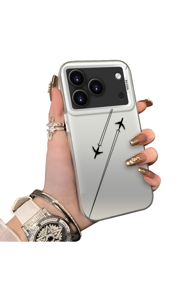 iPhone 17 Pro Max Compatible Hard Acrylic Back Silicone Edge Lens Protection Case Airplane Show