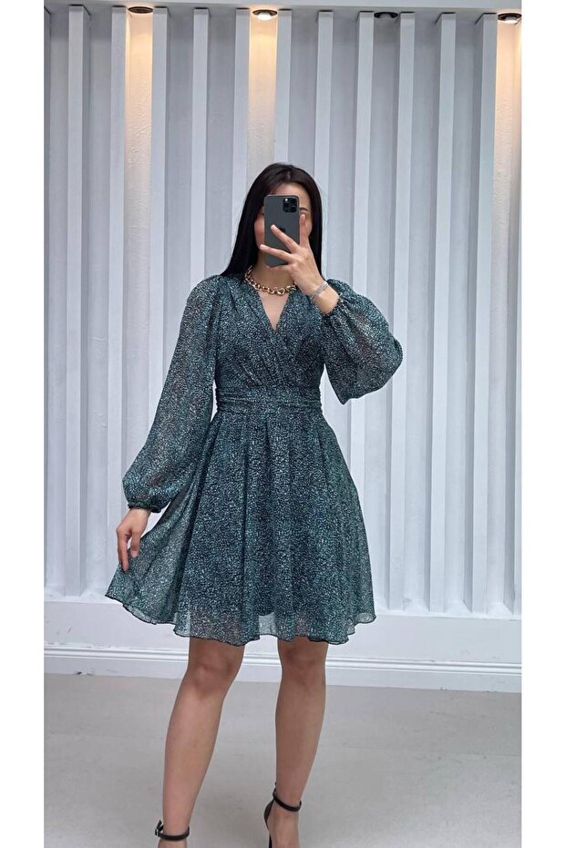 DRAPELİ ŞİFON ELBİSE - 7