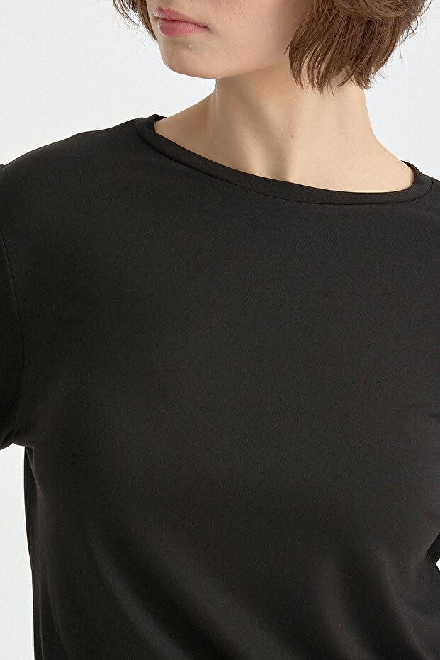 Büyük Beden Basic Örme Rayon Bluz Siyah - 3
