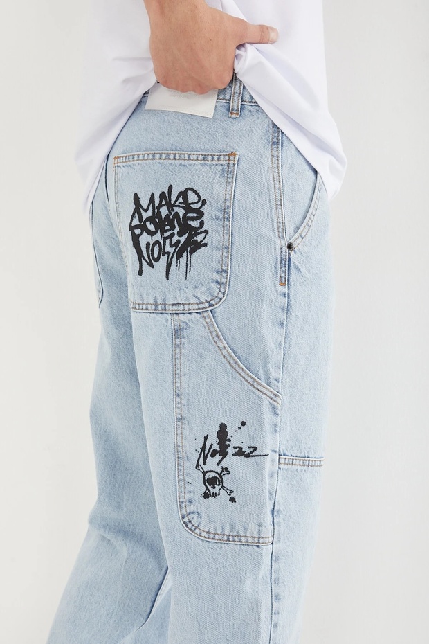 Men's Pocket Detail Printed Baggy Pants