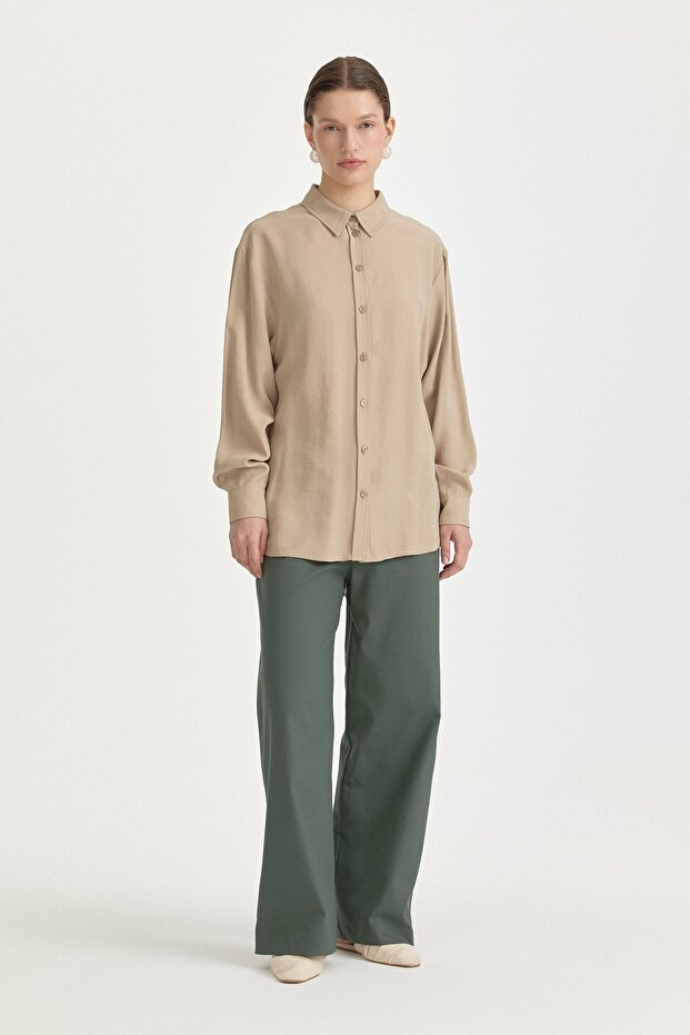 Modal Vintage Shirt Collar Basic Tunic Beige - 1