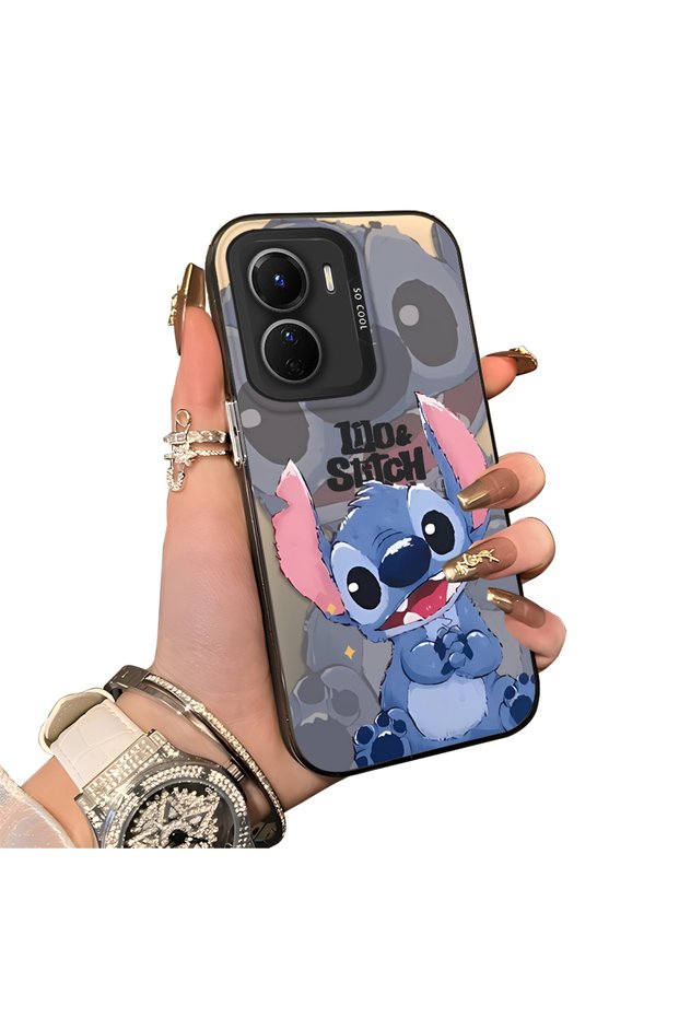 Vivo Y16/Y02S/Y56 Compatible Hard Acrylic Back Silicone Edge Lens Protection Case Stitch Patterned