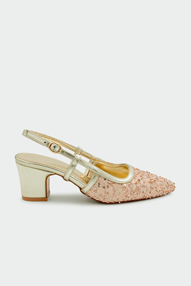 Zawin Sequin Women's Gold Heeled Shoes