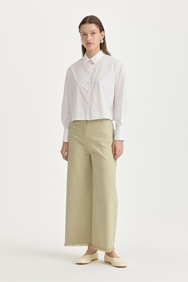 Canvas Wide-Leg Cotton Basic Trousers Thyme