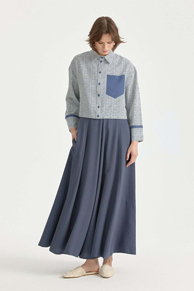 Parçalı Modal Basic Kloş Etek İndigo - 2