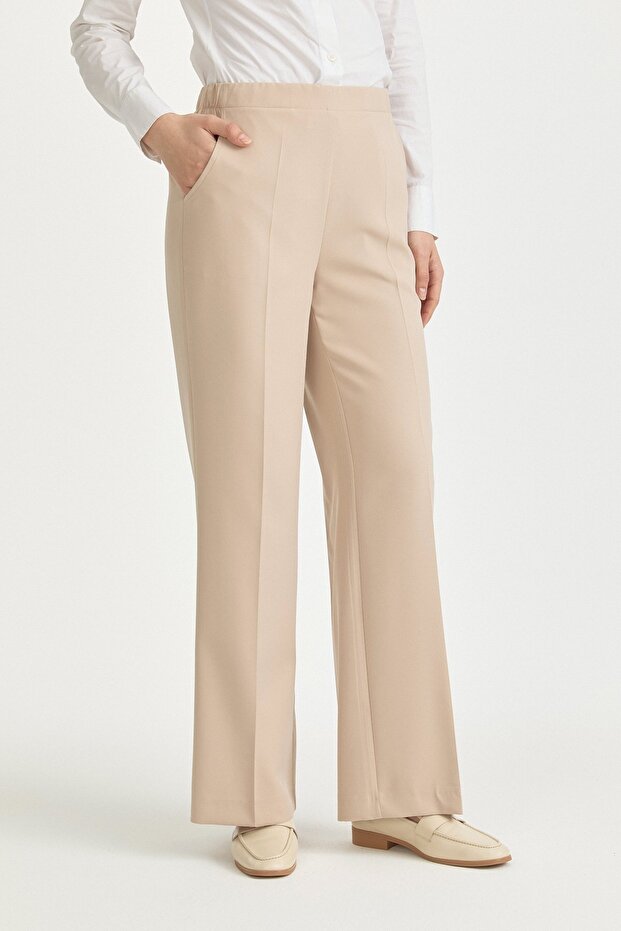 Beli Lastikli Basic Ütü İzli Pantolon Taş - 2