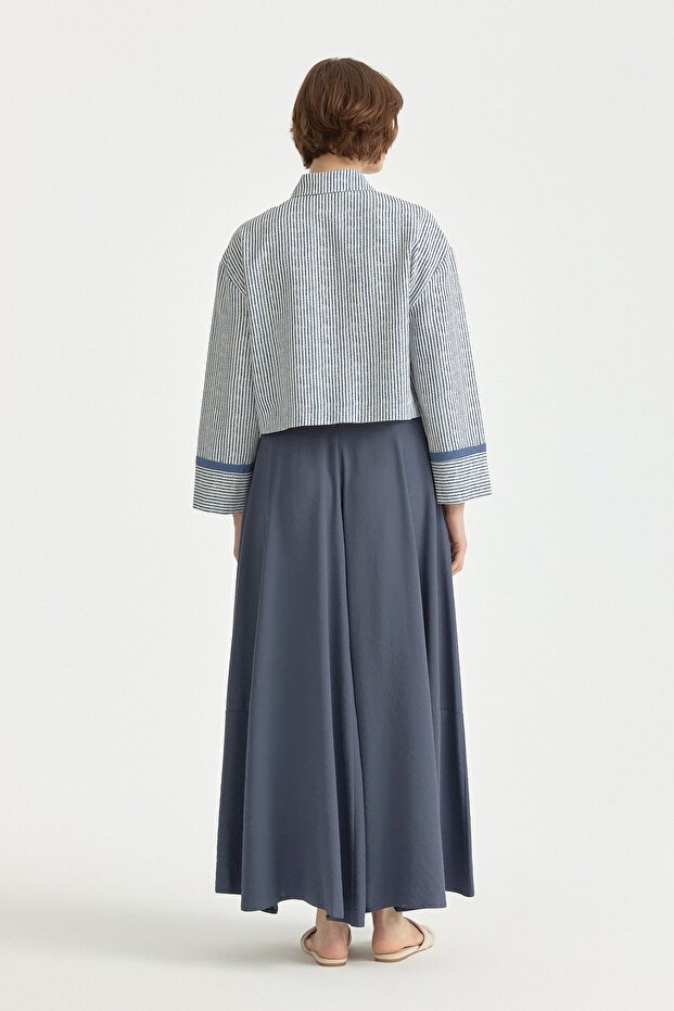 Parçalı Modal Basic Kloş Etek İndigo - 4