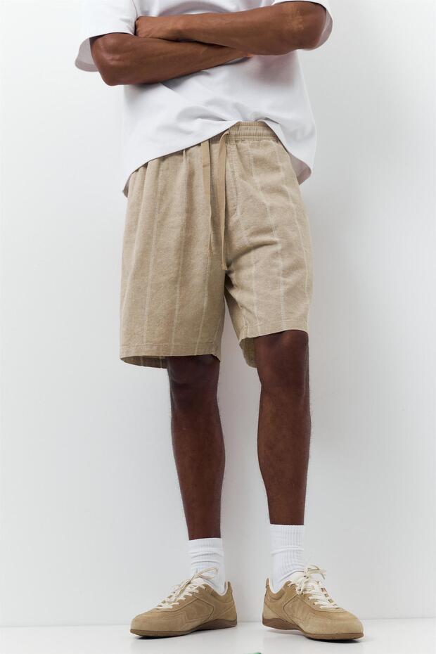 Ketenli jogger bermuda şort - 2