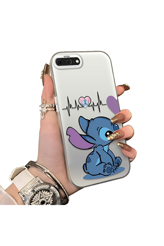 iPhone 7 Plus/8 Plus Compatible Stitch Couple Pattern Case Hard Acrylic Back Silicon Edge Lens Protection