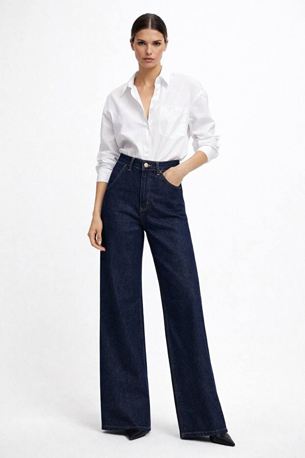 Lacivert Palazzo Basic Jean - 1