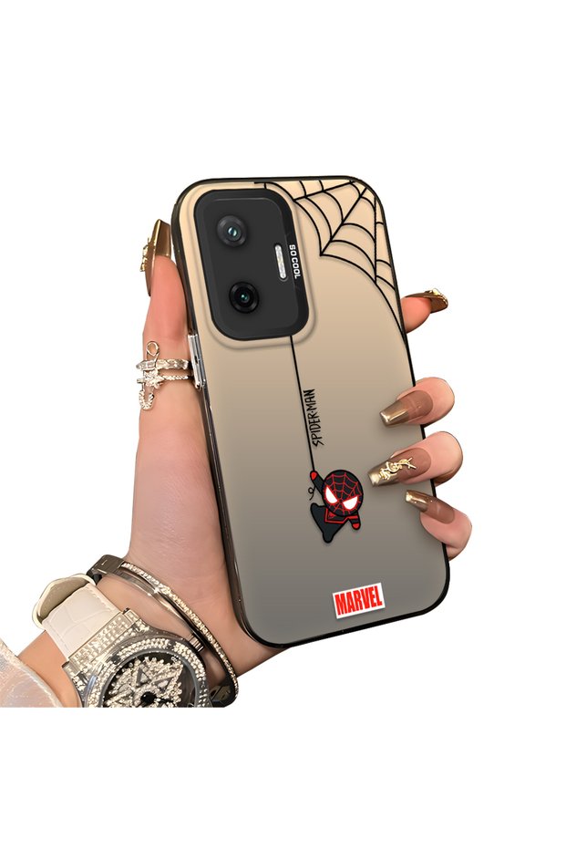 Poco F7 Compatible Hard Acrylic Back Silicone Edge Lens Protection Case Spiderman
