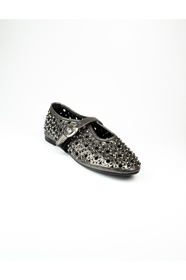 Miss Park Moda 867- 1 Women's Banded Ballet Flats Platinum