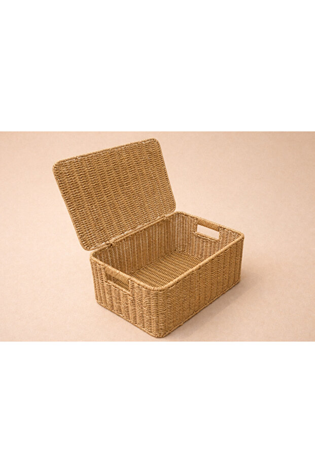 سلة مستطيلة بغطاء من الخيزران - 4