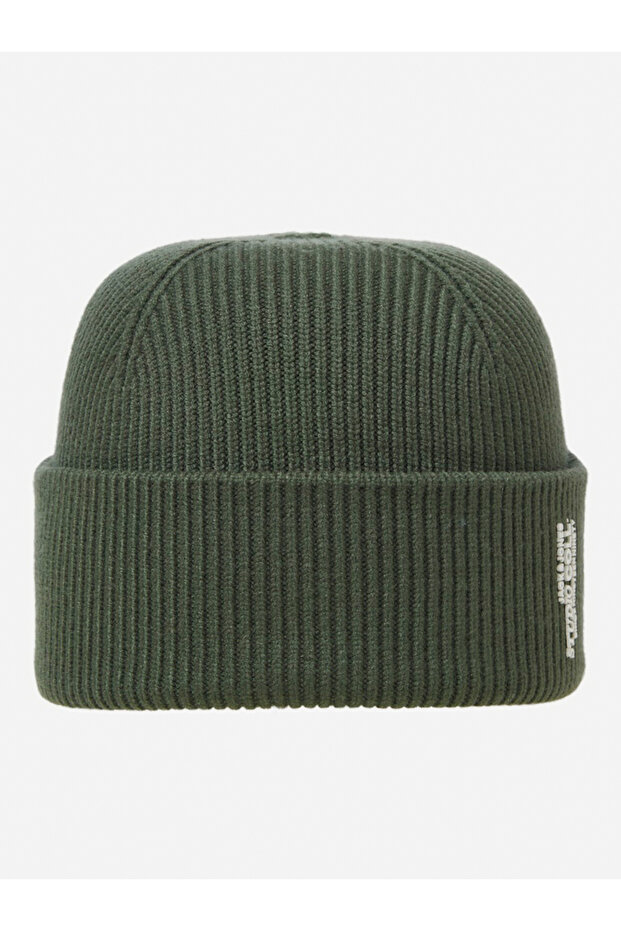 Green Flat Knit Folded Beanie