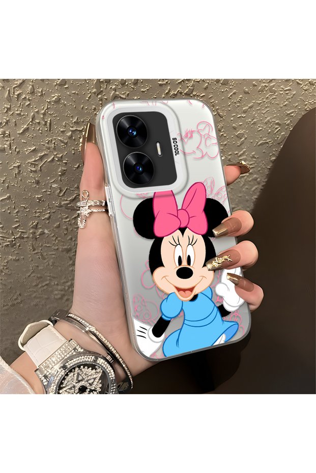 حافظة هاتف ميني ماوس منقوش أنيقة ومتوافقة مع هاتف Realme C55 ومقاومة للصدمات