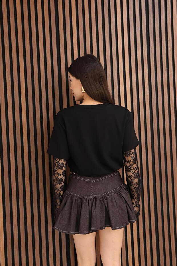 Dantel Kol Detay Tshirt - 6