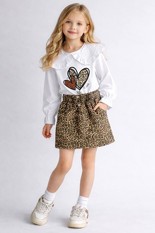 Girls' 2-Piece Set Leopard Skirt & Blouse