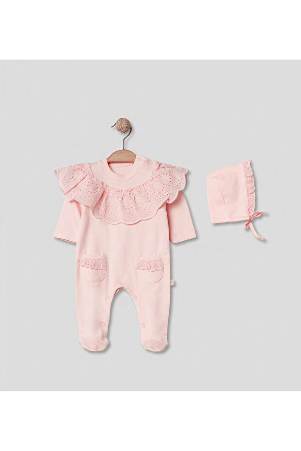 Lace Collar Detail Baby Romper & Hat Set