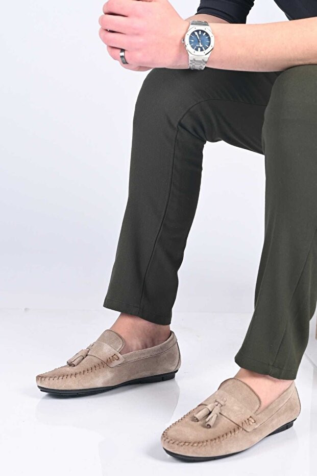 Laceless Tasseled Polyurethane Sole Genuine Leather Loafers 028-2022-26Y Men's Shoes