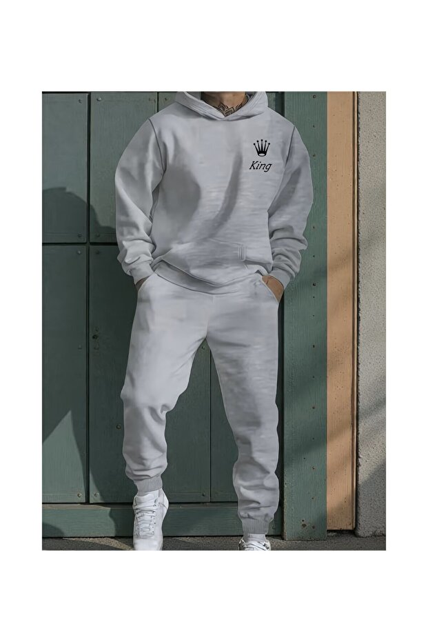 Men's Hooded Sweatshirt Top and Bottom Tracksuit Set Printed